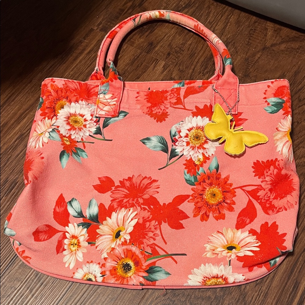 Floral Pink Tote Bag with Yellow Accent